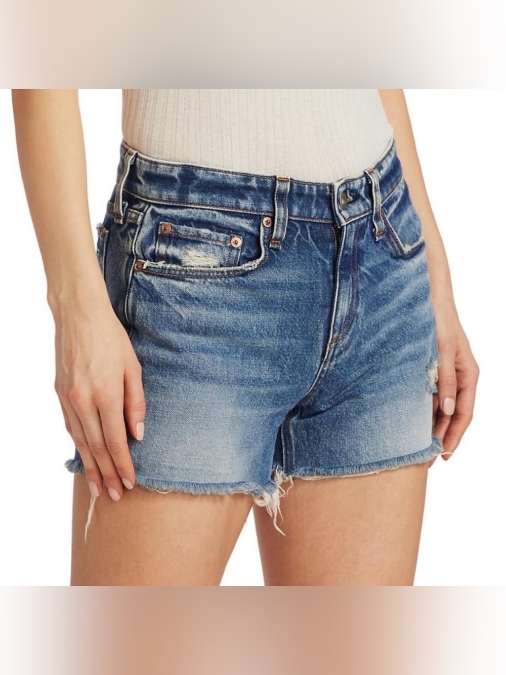 rag & bone Distressed Mid-Blue Denim Cutoff Shorts